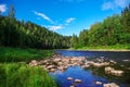 Mountain river in the deep woods of the Ural mountains. Royalty Free Stock Photo