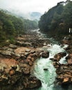 Mountain River flowing between the cliffs