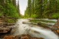 Mountain river flowing through a forest at sunset Royalty Free Stock Photo