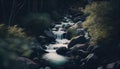 Mountain river flowing green forest waterfall water stream nature landscape cascade creek fall rock flow tree stone summer moss