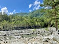 Mountain river flowing in a valley in a forest, Buryatia, Russia