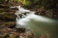 The mountain river flows through a green fairy forest Royalty Free Stock Photo