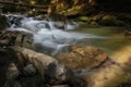 The mountain river flows through a green fairy forest Royalty Free Stock Photo