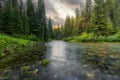 Mountain river in the forest at sunrise Royalty Free Stock Photo