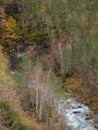 Mountain river between forests and rocks in autumn. Pyrenees Aragonese Royalty Free Stock Photo