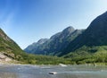 Mountain river formed by meltwater of glacier