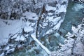 The mountain river in a frozen rocky canyon. Royalty Free Stock Photo