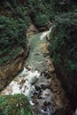 Mountain river in gorge, rock canyon with flowing water stream in summer time Royalty Free Stock Photo