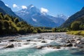 Mountain river in the Himalayas, Annapurna region, Nepal, Baishui River Baishui Tai or White Water River at Jade Dragon Snow Royalty Free Stock Photo