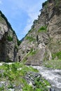 Mountain river in Karmadon Geldeston gorge in the summer. Republic Of North Ossetia - Alania. Russia Royalty Free Stock Photo