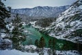 Mountain river Katun, Altai, Russia. A winter scenic. Royalty Free Stock Photo