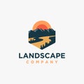 Mountain and river landscape adventure logo icon vector template Royalty Free Stock Photo