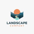 Mountain and river landscape adventure logo icon vector template Royalty Free Stock Photo