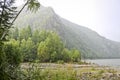 Mountain river landscape in Siberia - stream of a mountain river running between mountains in summer. River Oka Sayan Royalty Free Stock Photo