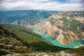Mountain river landscape. Wild turquoise river in a mountain canyon, top view