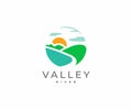 Mountain river logo design. River flowing between the green hills vector design Royalty Free Stock Photo