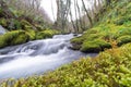 Mountain river with moss-covered rocks. Silk effect in the water. Landscape Royalty Free Stock Photo