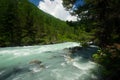 The mountain river in the mountains. Current through the gorge t Royalty Free Stock Photo