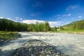 The mountain river in the mountains. Current through the gorge t Royalty Free Stock Photo