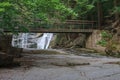 Mountain river Mumlava, Krkonose national park, Czech Republic, summer afternoon, footbridge above river, Mumlava waterfall