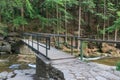 Mountain river Mumlava, Krkonose national park, Czech Republic, summer afternoon, footbridge above river, Mumlava waterfall