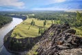 Mountain river Oka Sayanskaya top view. Eastern Sayan, Siberia, Russia