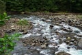 Mountain River rages on rocks on a sunny day Royalty Free Stock Photo