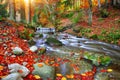 Mountain river with rapids and waterfalls at autumn time time Royalty Free Stock Photo