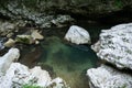 Clear, clean water in a mountain river. Canyon. White rocks. Royalty Free Stock Photo