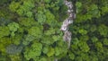 Mountain river running through boulders and green forest. Clip. Top view of green forest valley with mountain stream Royalty Free Stock Photo