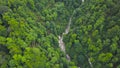 Mountain river running through boulders and green forest. Clip. Top view of green forest valley with mountain stream Royalty Free Stock Photo