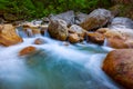 Mountain river rushing over the stones in a  canyon Royalty Free Stock Photo