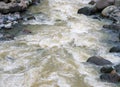 Mountain river with stones. Fast water current. Water photo texture.