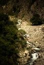 Mountain river. Stones. Green plants. Toned. Dramatic Royalty Free Stock Photo