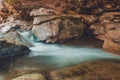 Mountain river stream closeup, large rocky rocks Royalty Free Stock Photo