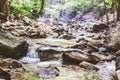 Mountain River Stream Through Summer Forest. Clear Water. Day In Nature Royalty Free Stock Photo