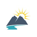 Mountain, River and Sun Logo Template Illustration Design. Vector EPS 10