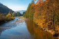 Mountain river on a sunny day in autumn. Carpathian Mountains, Ukraine Royalty Free Stock Photo