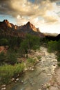 Mountain and River at Sunset Royalty Free Stock Photo
