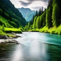 Mountain River in the Tranquil Green Forest