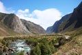 Mountain river valley landscape. River valley in the mountains. Mountain river landscape. View of the valley of a mountain river Royalty Free Stock Photo