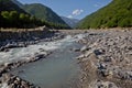 Mountain river valley landscape. Small lake made of riber stones within three months. Mountain river stream valley. River valley Royalty Free Stock Photo