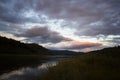 Mountain river valley panorama landscape. Blue sky and clouds Royalty Free Stock Photo