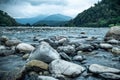 Mountain river in the vast North Caucasus mountains. the river the Shah. cloudy sky