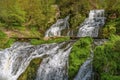 Mountain river waterfall landscape. Cascade of Dzhurynskyi waterfall. Nyrkiv, Ukraine Royalty Free Stock Photo
