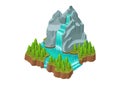 mountain with river waterfall and pine forest