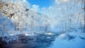 Mountain river in winter morming Royalty Free Stock Photo