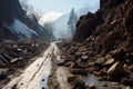 The mountain road becomes hazardous in early spring due to rockfall