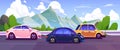 Mountain road car traffic cartoon nature landscape