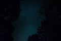 Mountain Road through the forest on a full moon night. Scenic night landscape of dark blue sky with moon. Azerbaijan. Long shutter Royalty Free Stock Photo